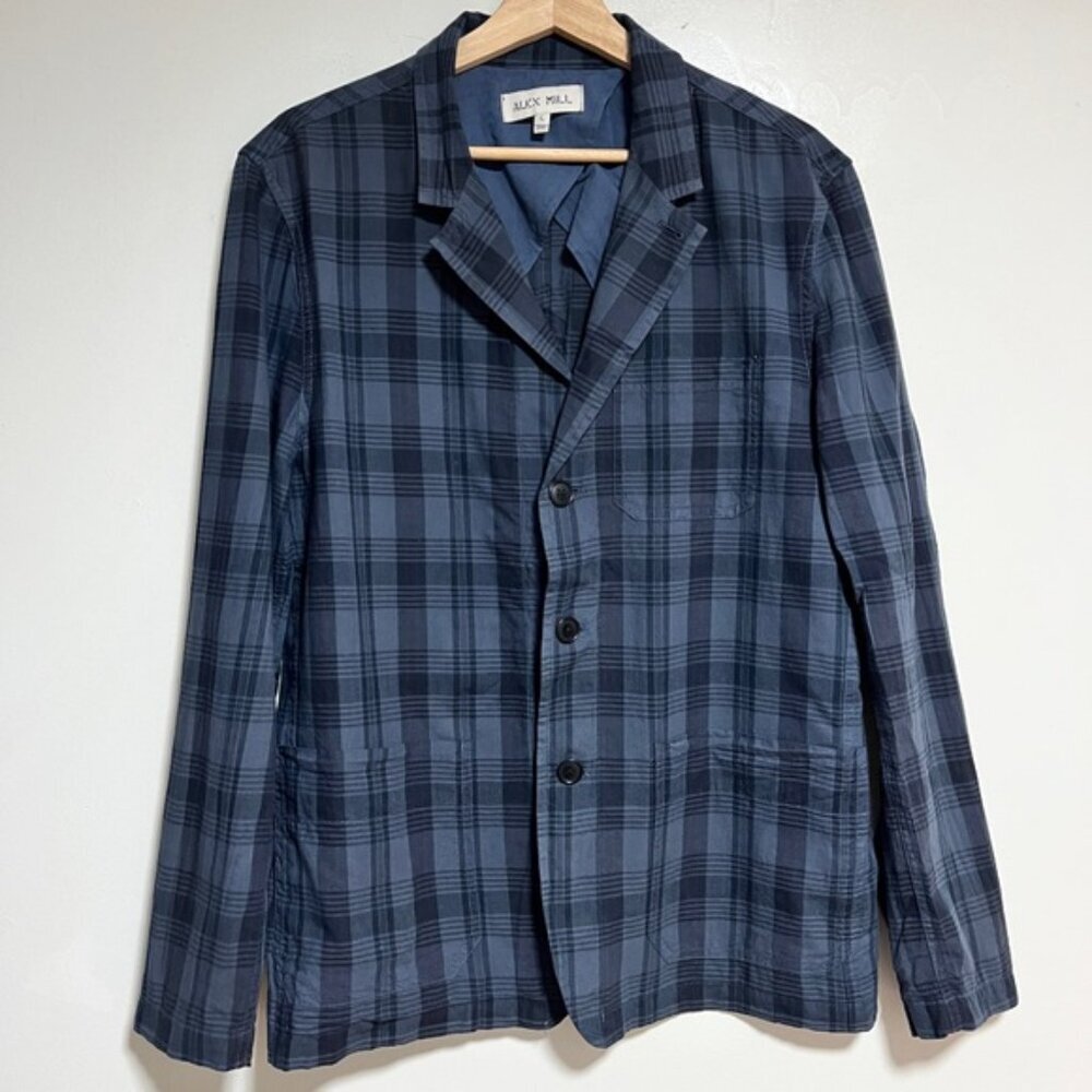 Alex Mill Plaid Blazer Jacket L – Navy Gray Cotton Workwear Style - Picture 2 of 10